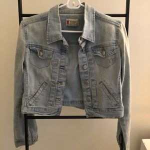 Cropped light wash jean jacket